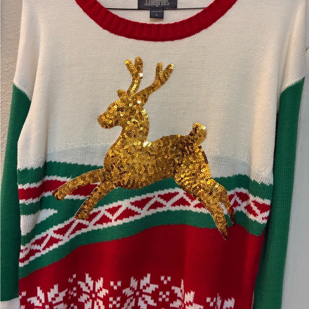 Festive Reindeer Sweater - Red, Green, Gold